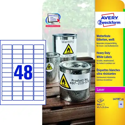 Etykiety samoprzylepne Avery Zweckform Heavy Duty białe 45.7x21.2mm