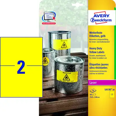 Etykiety samoprzylepne Avery Zweckform Heavy Duty żółte 210x148mm