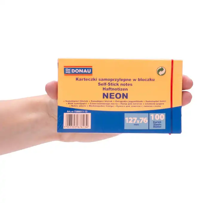 Karteczki samoprzylepne 127x76mm Donau neonowe pomarańczowy neonowy