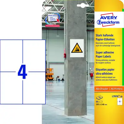Etykiety papierowe do trudnych powierzchni Avery Zweckform białe 105x148mm