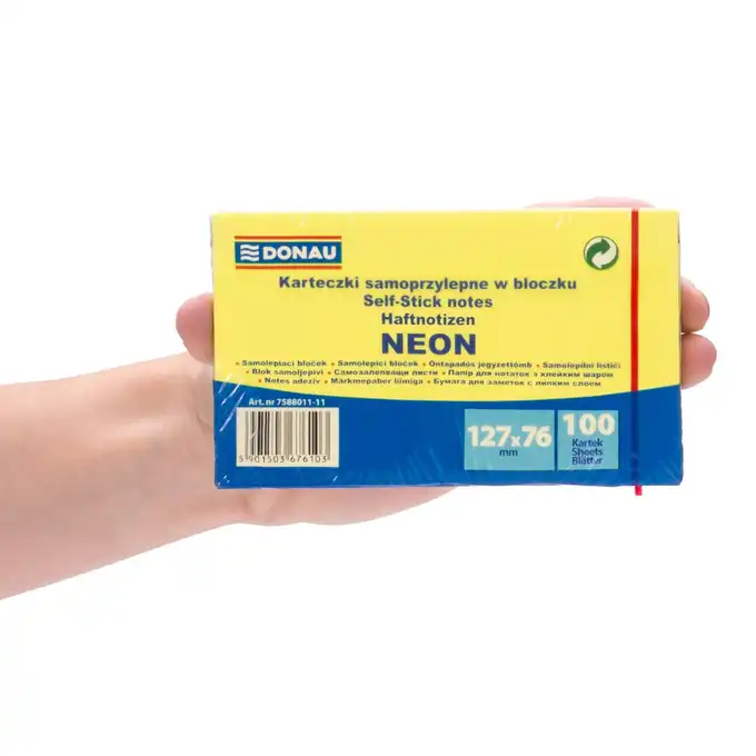 Karteczki samoprzylepne 127x76mm Donau neonowe żółty neonowy