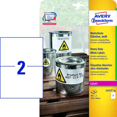 Etykiety samoprzylepne Avery Zweckform Heavy Duty białe 210x148mm