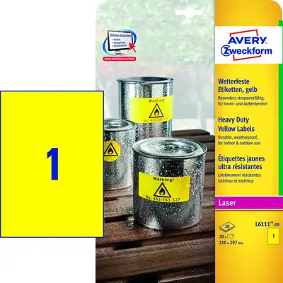 Etykiety samoprzylepne Avery Zweckform Heavy Duty żółte 210x297mm