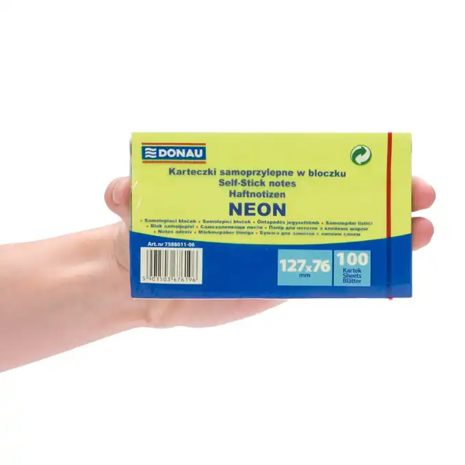 Karteczki samoprzylepne 127x76mm Donau neonowe zielony neonowy