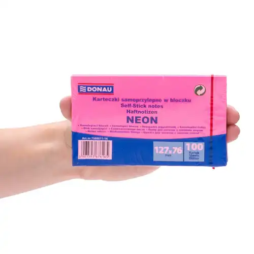 Karteczki samoprzylepne 127x76mm Donau neonowe różowy neonowy