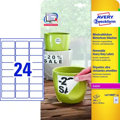 Etykiety samoprzylepne Avery Zweckform Heavy Duty białe 63,5x33,9mm usuwalne