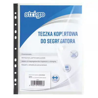 Teczka kopertowa A4 Strigo wpinana do segregatora PP pionowa transparentna