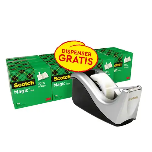 Taśma klejąca Scotch Magic 810 19x33m zestaw 16 sztuk + podajnik