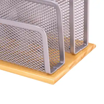 Półka na listy metalowa z drewnem srebrny