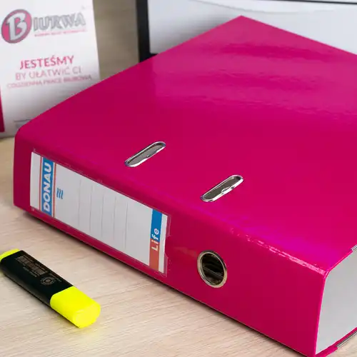 Segregator A4 szeroki 75mm z szyną Donau Life neon różowy