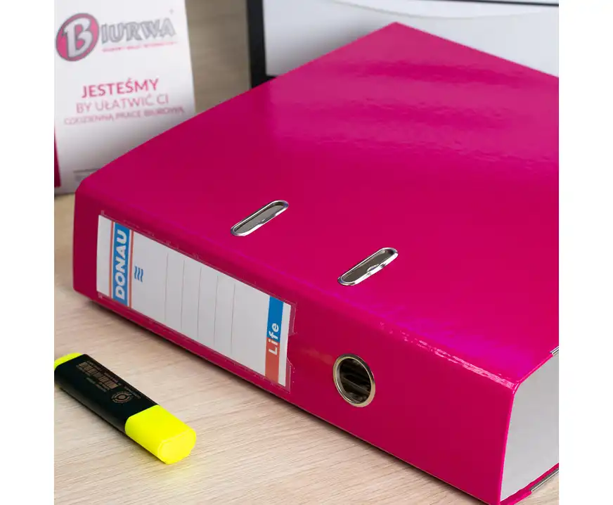 Segregator A4 szeroki 75mm z szyną Donau Life neon różowy