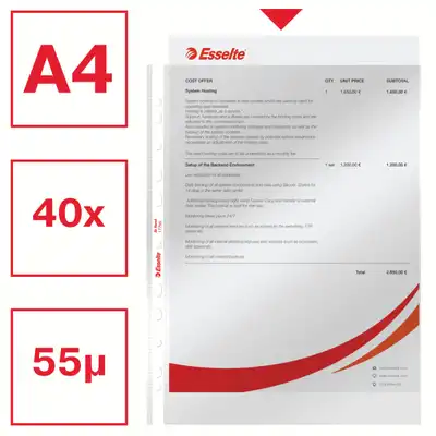 Koszulki na dokumenty Esselte At Hand A4 krystaliczne w pudełku 55 mikronów