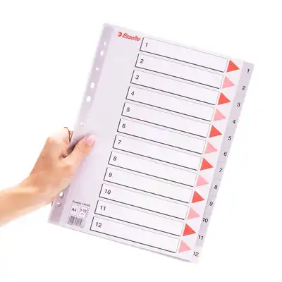 Przekładki do segregatora A4 PP numeryczne 1-12 szare Esselte