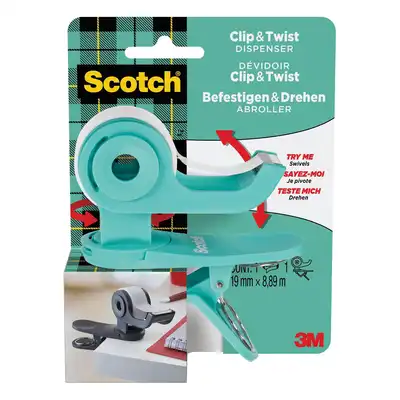 Dyspenser do taśmy klejącej Clip&amp;Twist z taśmą Scotch szary