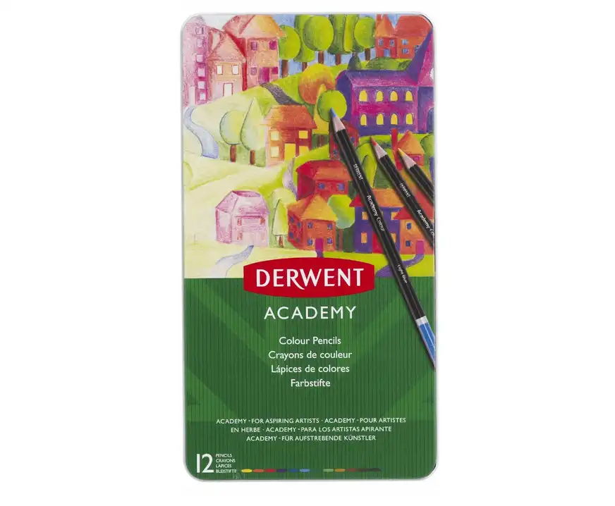 Kredki ołówkowe Derwent Academy 12 kolorów metalowe opakowanie