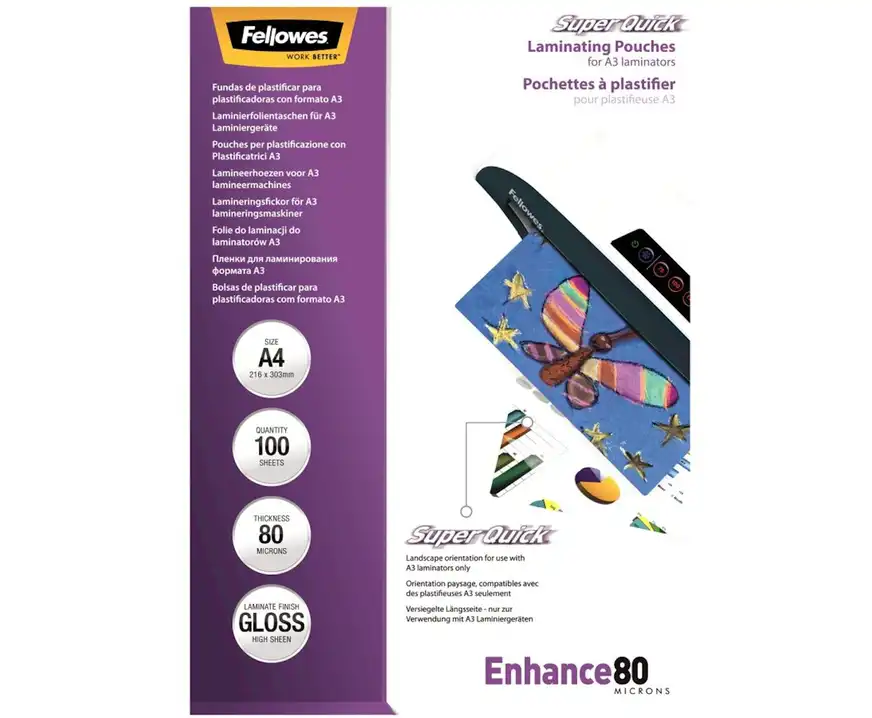 Folia do laminowania A4 80 mic Fellowes Super Quick