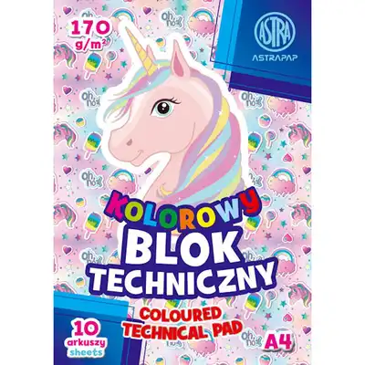 Blok techniczny kolorowy A4 10 kartek Astrapap