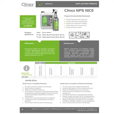 Preprat do dezynfekcji układów klimatyzacji i wentylacji Clinex Nano Protect Silver Nice 5l