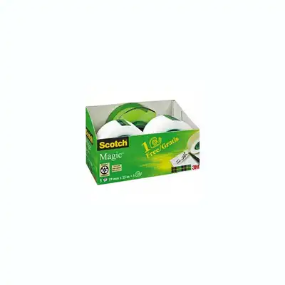 Taśma klejąca matowa Scotch Magic 19mm x 25m 3 sztuki + podajnik