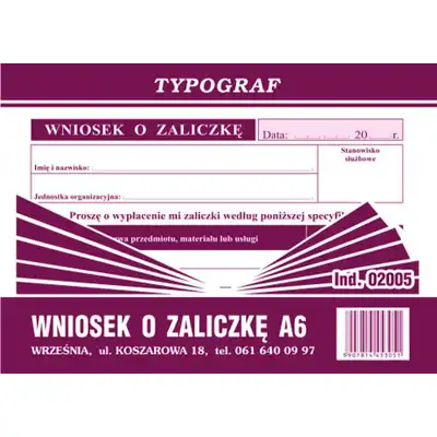 Wniosek o zaliczkę A6