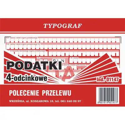 Polecenie przelewu wpłata gotówkowa 4 odcinkowe Podatki A6