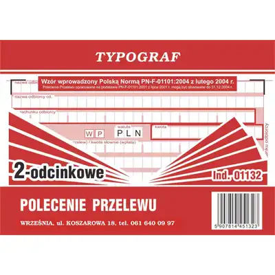 Polecenie przelewu wpłata gotówkowa 2 odcinkowe A6
