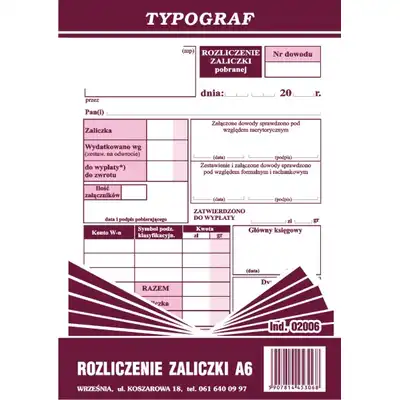 Rozliczenie zaliczki A6