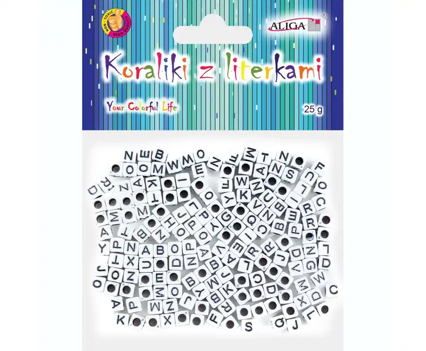 Koraliki plastikowe z literkami 6x6mm 25g