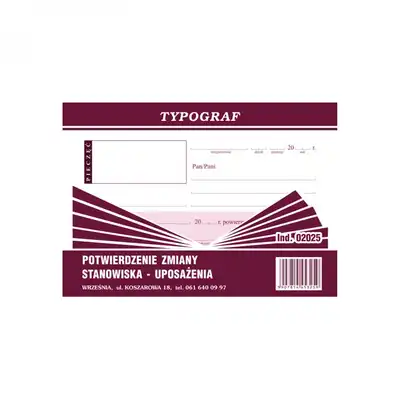 Druk potwierdzenie zmiany stanowiska uposażenia Typograf