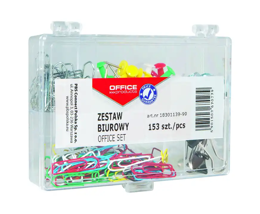 Zestaw biurowy pinezki klipy spinacze 153 sztuki Office Products