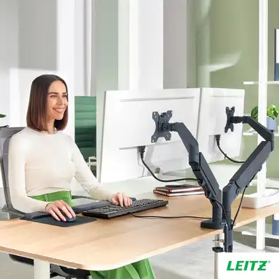 Ramię do monitora podwójne Leitz Ergo ciemnoszare