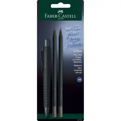 Długopis automatyczny Faber Castell Poly Ball Urban + 2 ołówki allblack