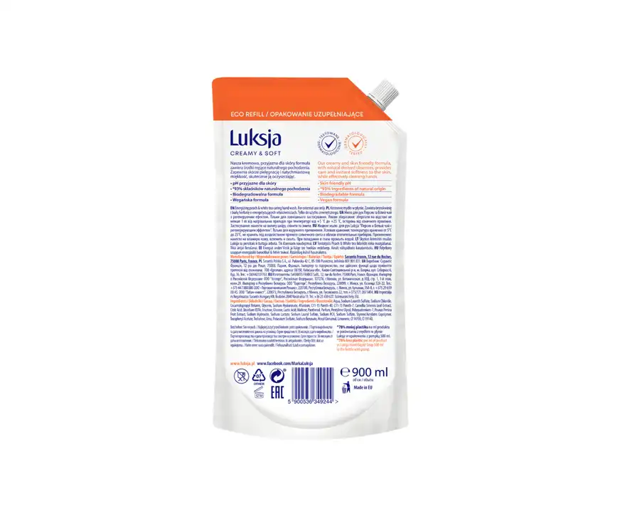 Mydło w płynie kremowe Luksja brzoskwinia zapas 900ml