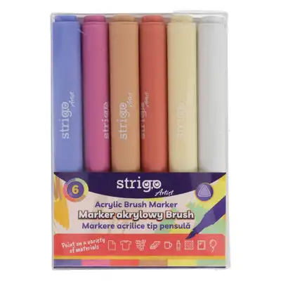 Marker akrylowy trójkątny Strigo brush 6 kolorów zestaw 2