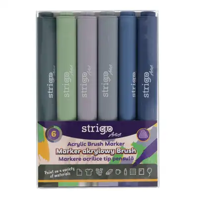 Marker akrylowy trójkątny Strigo brush 6 kolorów zestaw 8