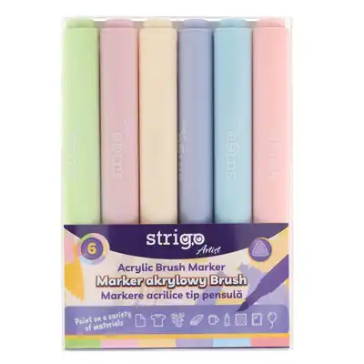 Marker akrylowy trójkątny Strigo brush 6 kolorów zestaw 1