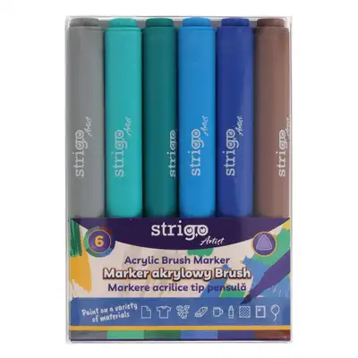 Marker akrylowy trójkątny Strigo brush 6 kolorów zestaw 9