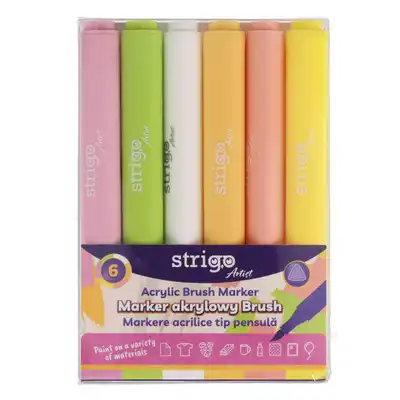 Marker akrylowy trójkątny Strigo brush 6 kolorów zestaw 3