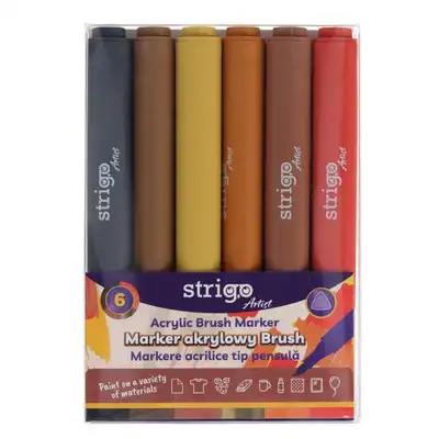 Marker akrylowy trójkątny Strigo brush 6 kolorów zestaw 6