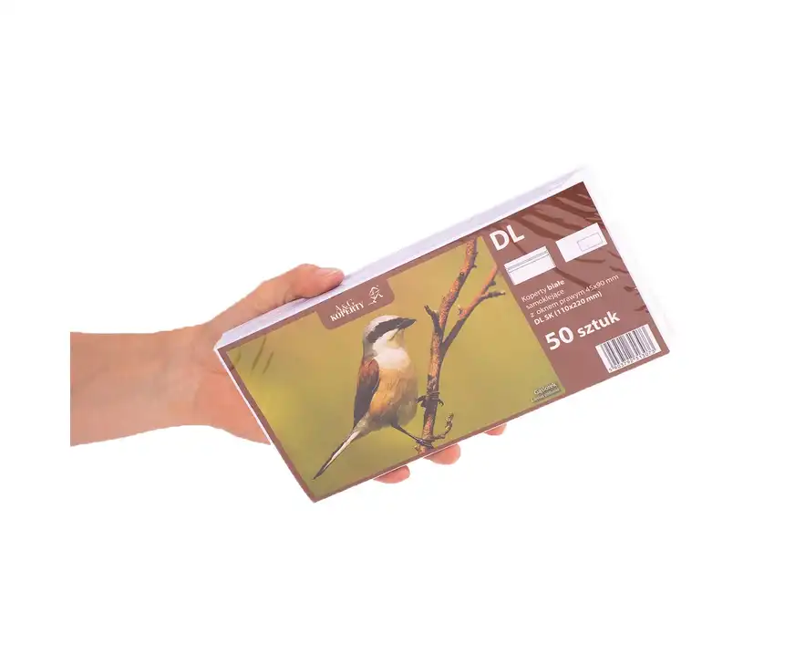 Koperty DL (110x220 mm) białe SK okno prawe - 50 sztuk