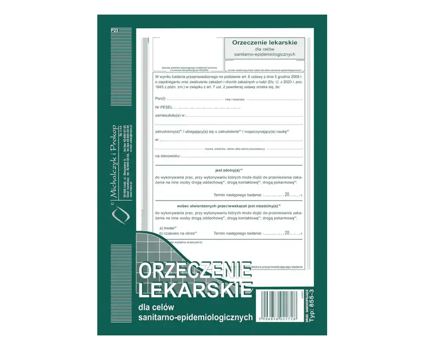Druk orzeczenie lekarskie do celów sanitarno-epidemiologicznych
