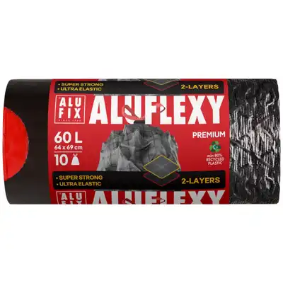 Worki na śmieci z taśmą ALUFIX Aluflexy LDPE 60 litrów stalowe