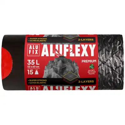 Worki na śmieci z taśmą ALUFIX Aluflexy LDPE 35 litrów stalowe