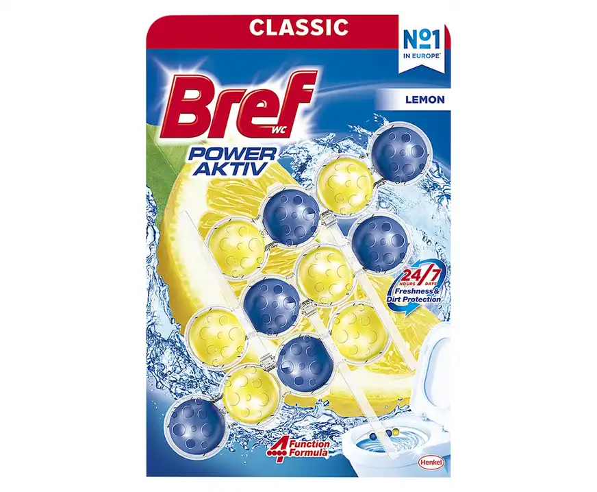 Kulki myjąco-zapachowe do toalet Bref Power Aktiv Lemon 3x50g