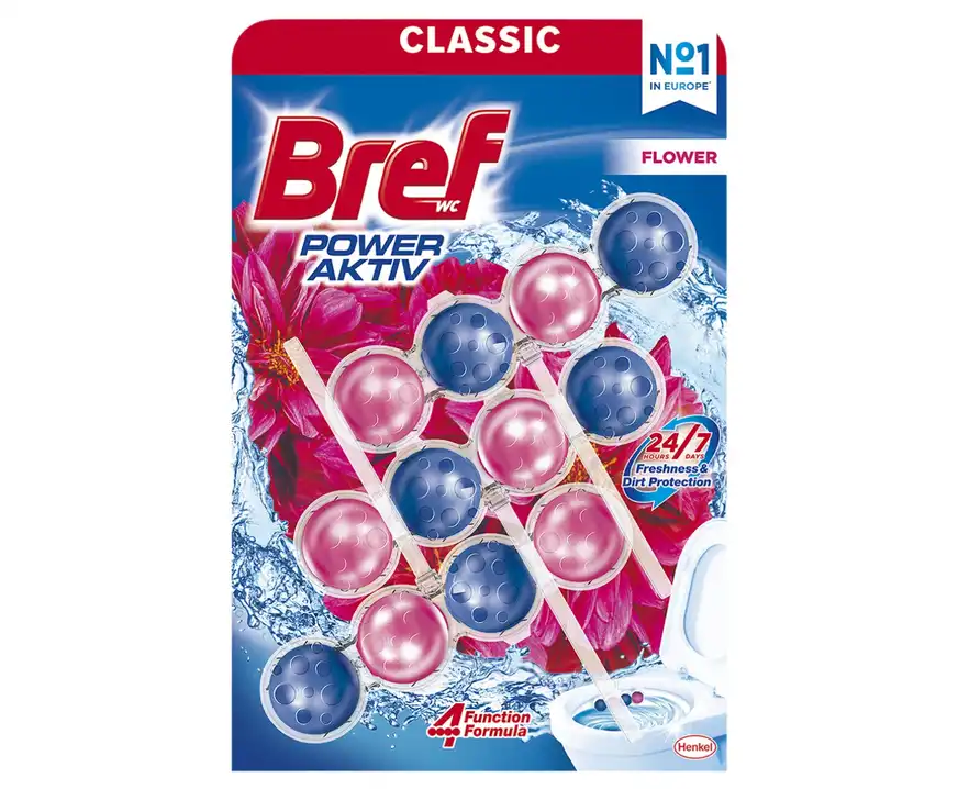 Kulki myjąco-zapachowe do toalet Bref Power Aktiv Flower 3x50g