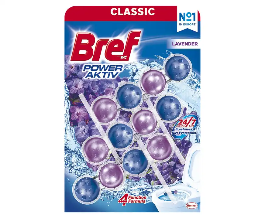 Kulki myjąco-zapachowe do toalet Bref Power Aktiv Lavender 3x50g