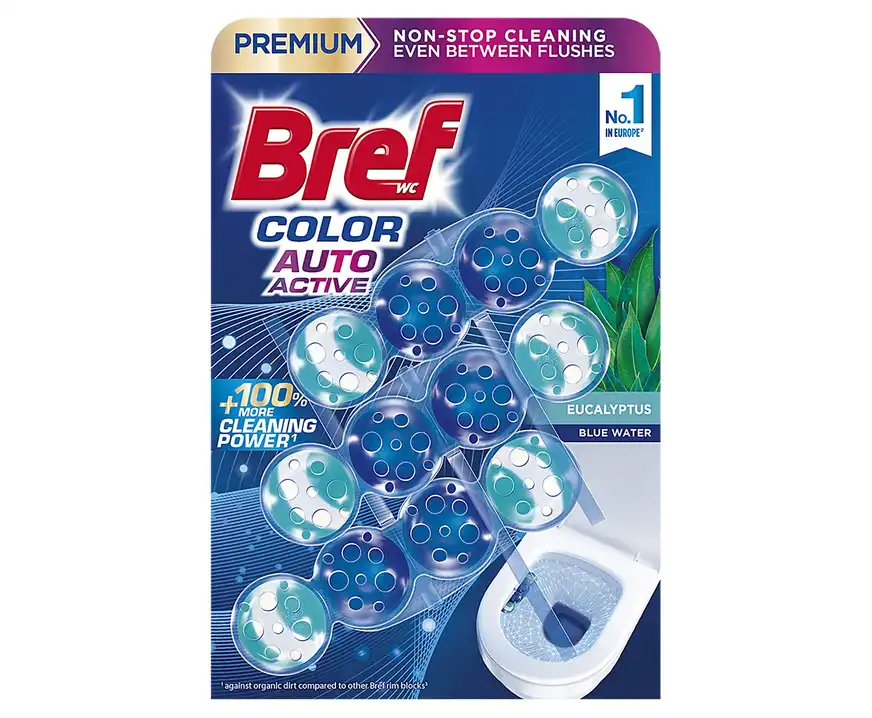 Kulki myjąco-zapachowe do toalet Bref Color Auto Active Eukaliptus 3x50g