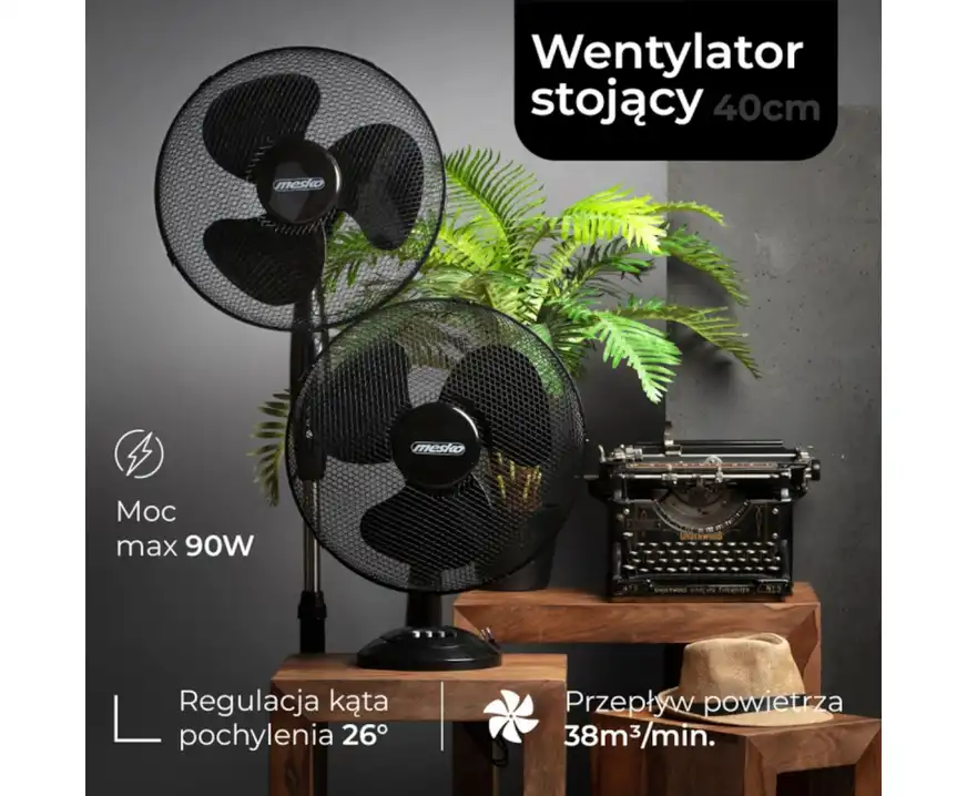 Wentylator stojący Mesko 40cm czarny