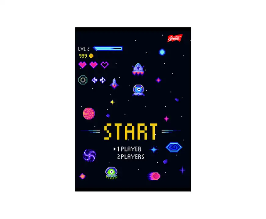 Zeszyt A5 16 kartek w kolorową trzylinię Pixel Universe