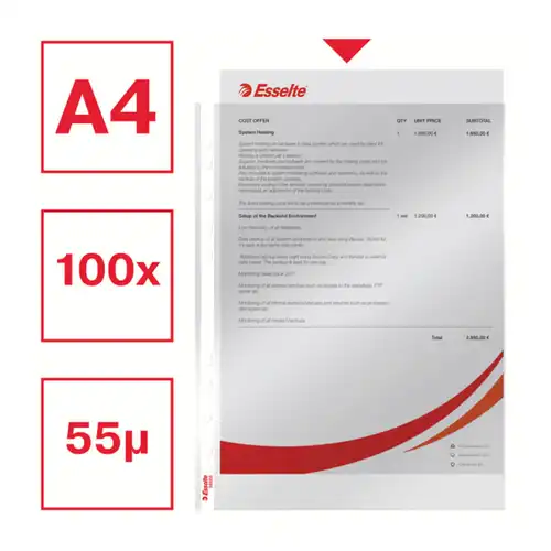 Koszulki na dokumenty Esselte A4 krystaliczne w pudełku 55 mikronów